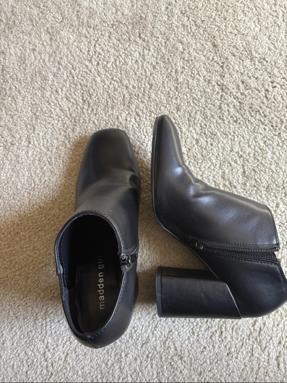 Madden Girl “Whittley” Black Faux Leather  Side Zip Ankle Booties-Size 8